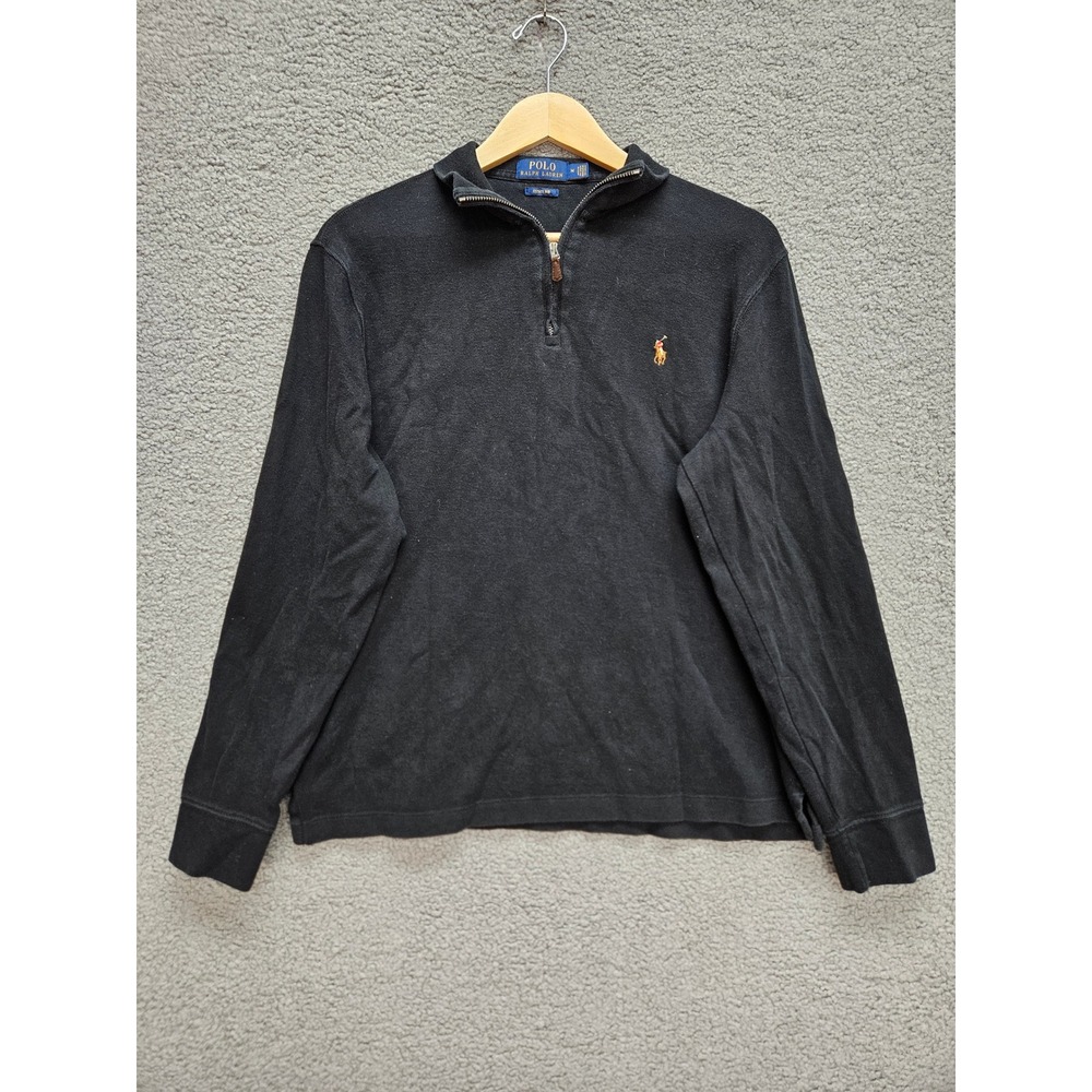 Polo Ralph Lauren Quarter Zip Pullover Medium Black Estate Rib Cotton Mock Neck
